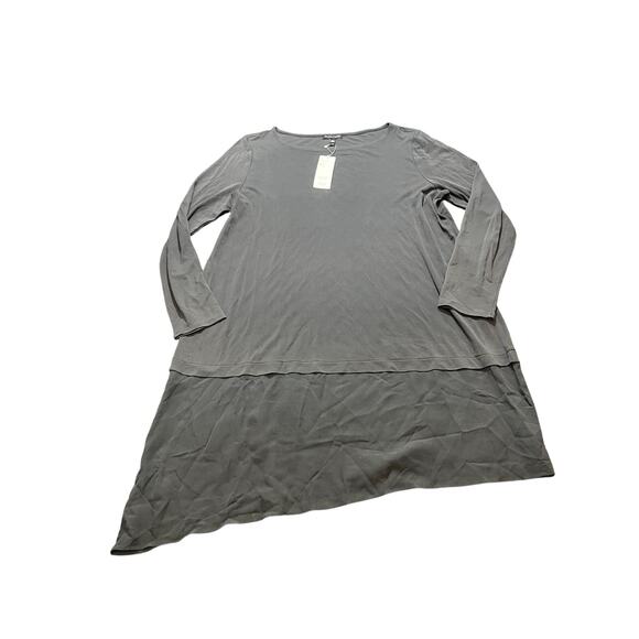 Eileen Fisher Stretch Silk Jersey Bateau neck tunic Graphite Gray NWT Size Large - Picture 1 of 6